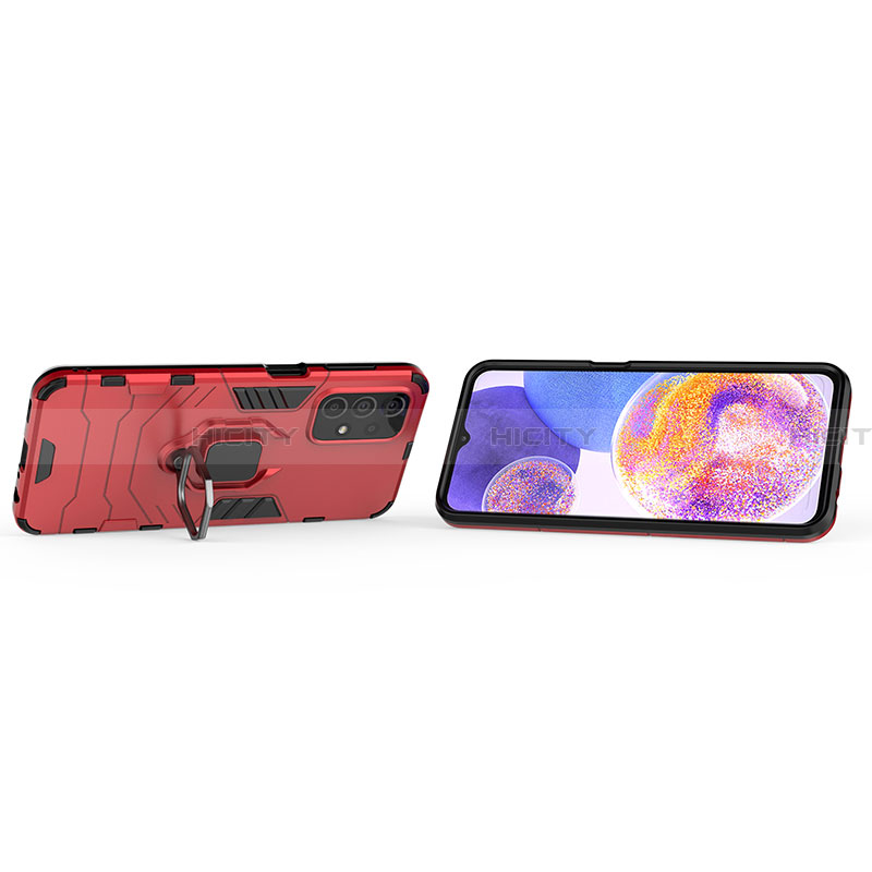 Silikon Hülle Handyhülle und Kunststoff Schutzhülle Hartschalen Tasche mit Magnetisch Fingerring Ständer S01 für Samsung Galaxy A23 4G groß