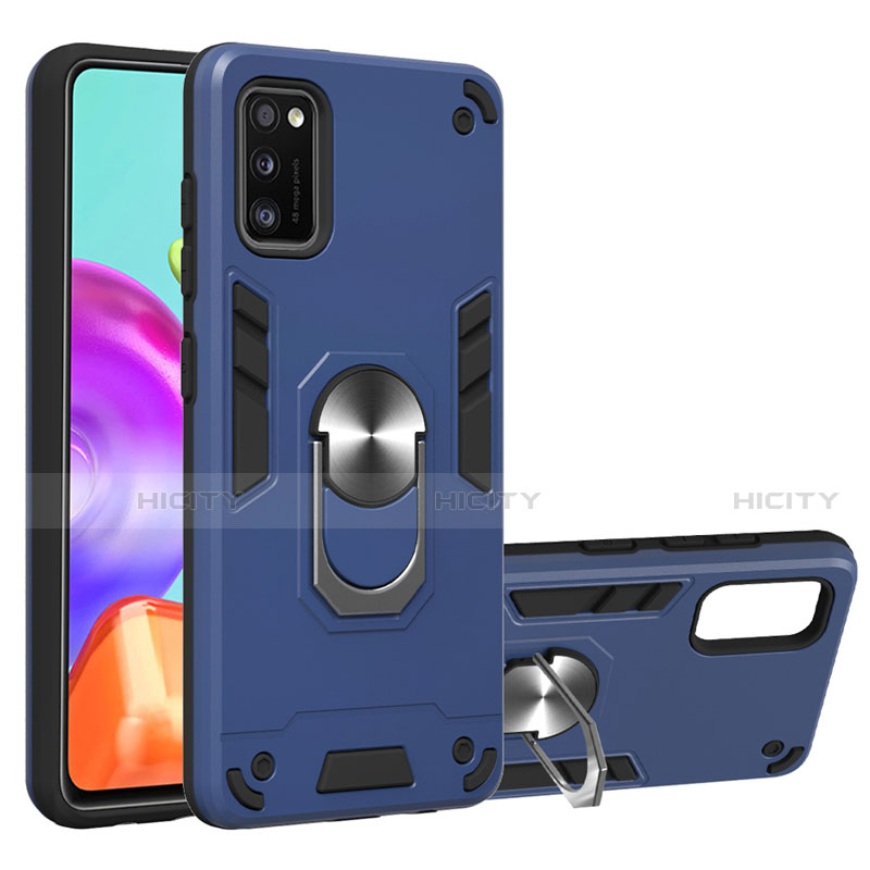 Silikon Hülle Handyhülle und Kunststoff Schutzhülle Hartschalen Tasche mit Magnetisch Fingerring Ständer S01 für Samsung Galaxy A41 Blau