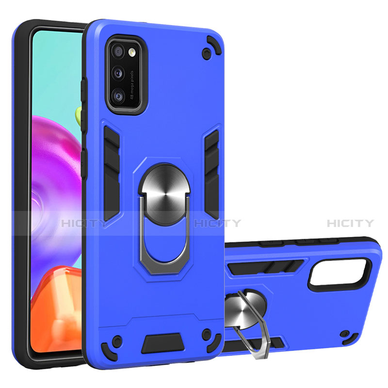 Silikon Hülle Handyhülle und Kunststoff Schutzhülle Hartschalen Tasche mit Magnetisch Fingerring Ständer S01 für Samsung Galaxy A41 Hellblau