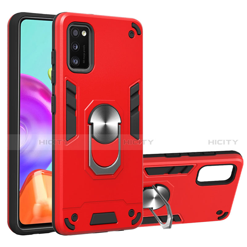 Silikon Hülle Handyhülle und Kunststoff Schutzhülle Hartschalen Tasche mit Magnetisch Fingerring Ständer S01 für Samsung Galaxy A41 Rot