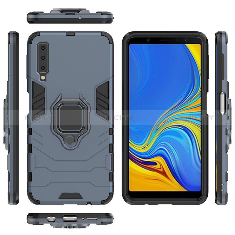 Silikon Hülle Handyhülle und Kunststoff Schutzhülle Hartschalen Tasche mit Magnetisch Fingerring Ständer S01 für Samsung Galaxy A7 (2018) A750