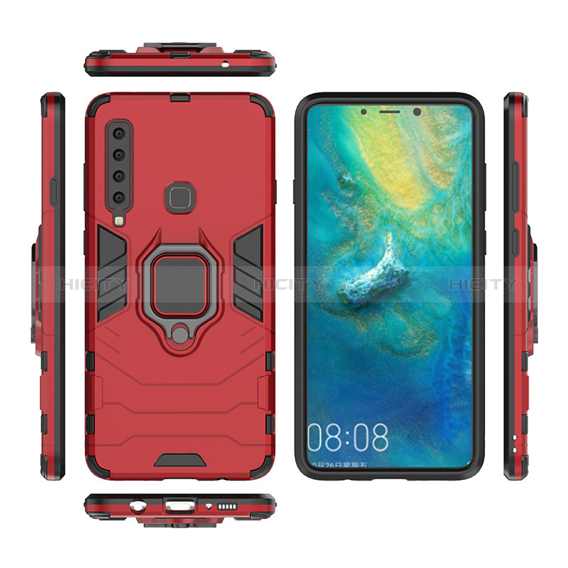 Silikon Hülle Handyhülle und Kunststoff Schutzhülle Hartschalen Tasche mit Magnetisch Fingerring Ständer S01 für Samsung Galaxy A9 Star Pro groß