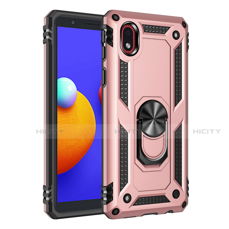 Silikon Hülle Handyhülle und Kunststoff Schutzhülle Hartschalen Tasche mit Magnetisch Fingerring Ständer S01 für Samsung Galaxy M01 Core Rosegold