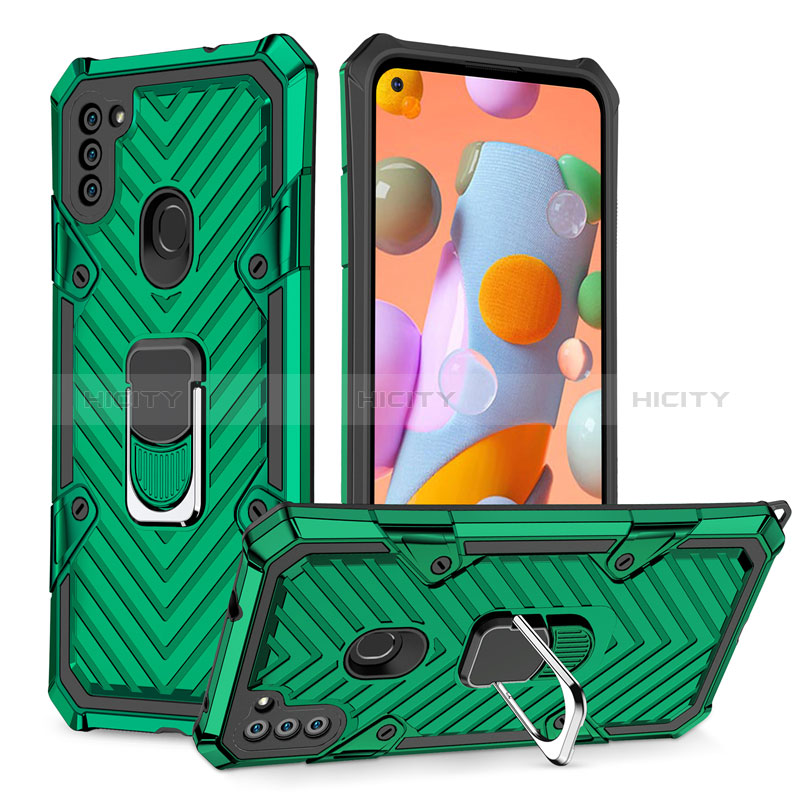 Silikon Hülle Handyhülle und Kunststoff Schutzhülle Hartschalen Tasche mit Magnetisch Fingerring Ständer S01 für Samsung Galaxy M11