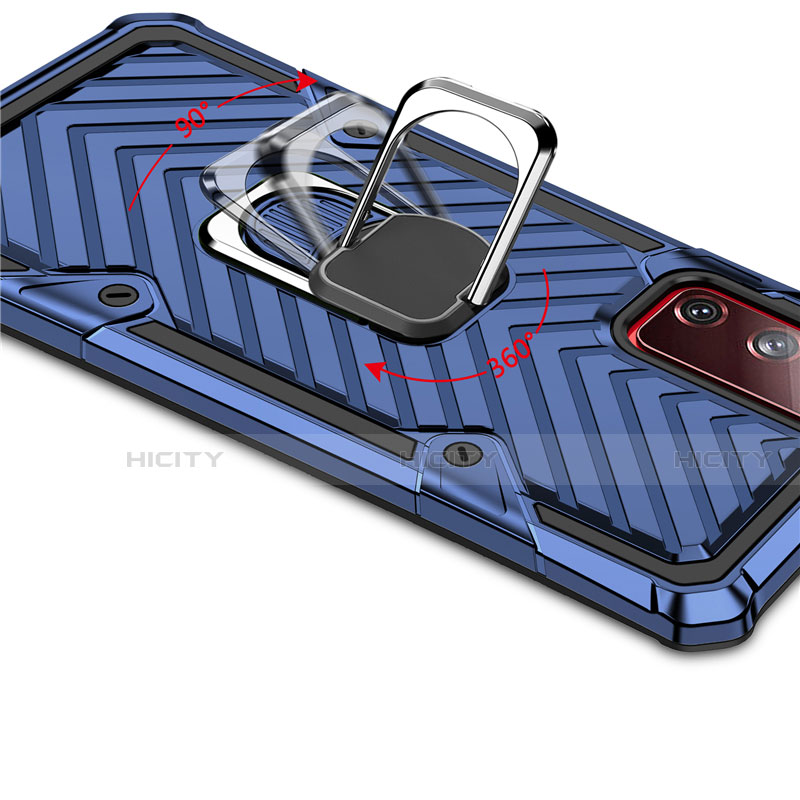 Silikon Hülle Handyhülle und Kunststoff Schutzhülle Hartschalen Tasche mit Magnetisch Fingerring Ständer S01 für Samsung Galaxy S20 FE 4G