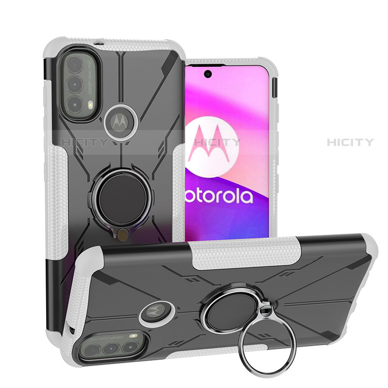 Silikon Hülle Handyhülle und Kunststoff Schutzhülle Hartschalen Tasche mit Magnetisch Fingerring Ständer S02 für Motorola Moto E20