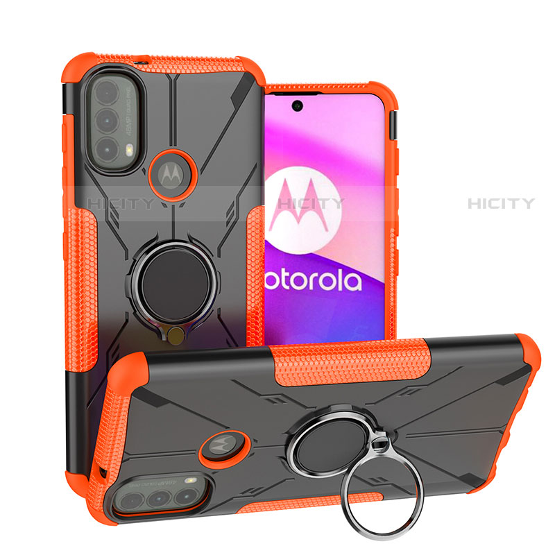 Silikon Hülle Handyhülle und Kunststoff Schutzhülle Hartschalen Tasche mit Magnetisch Fingerring Ständer S02 für Motorola Moto E20