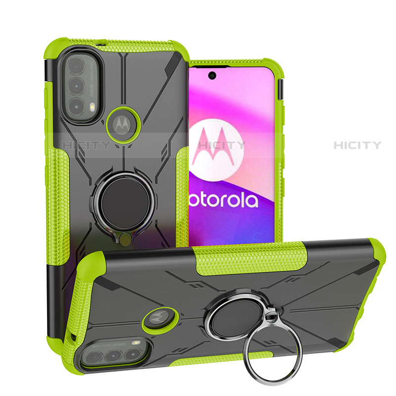 Silikon Hülle Handyhülle und Kunststoff Schutzhülle Hartschalen Tasche mit Magnetisch Fingerring Ständer S02 für Motorola Moto E20