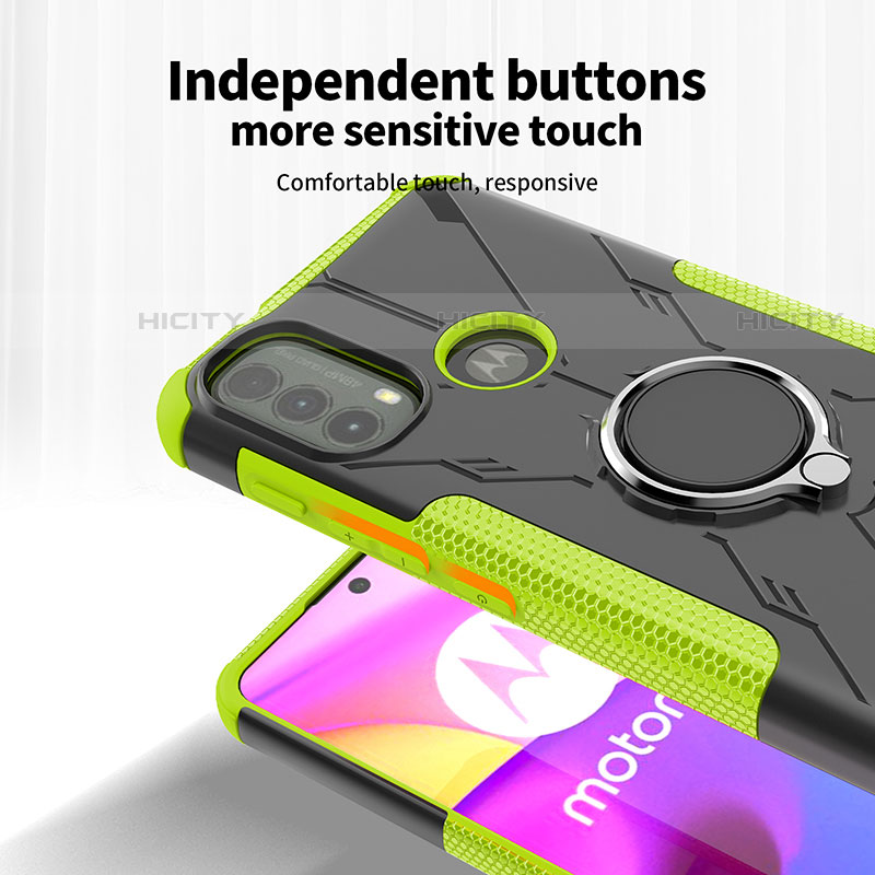 Silikon Hülle Handyhülle und Kunststoff Schutzhülle Hartschalen Tasche mit Magnetisch Fingerring Ständer S02 für Motorola Moto E30