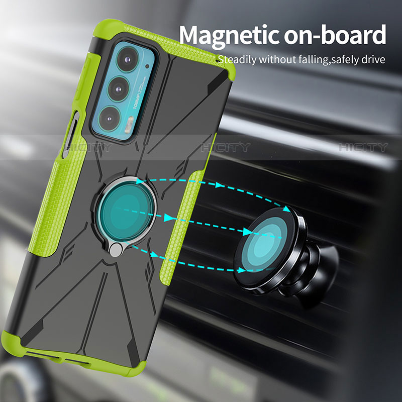 Silikon Hülle Handyhülle und Kunststoff Schutzhülle Hartschalen Tasche mit Magnetisch Fingerring Ständer S02 für Motorola Moto Edge 20 5G