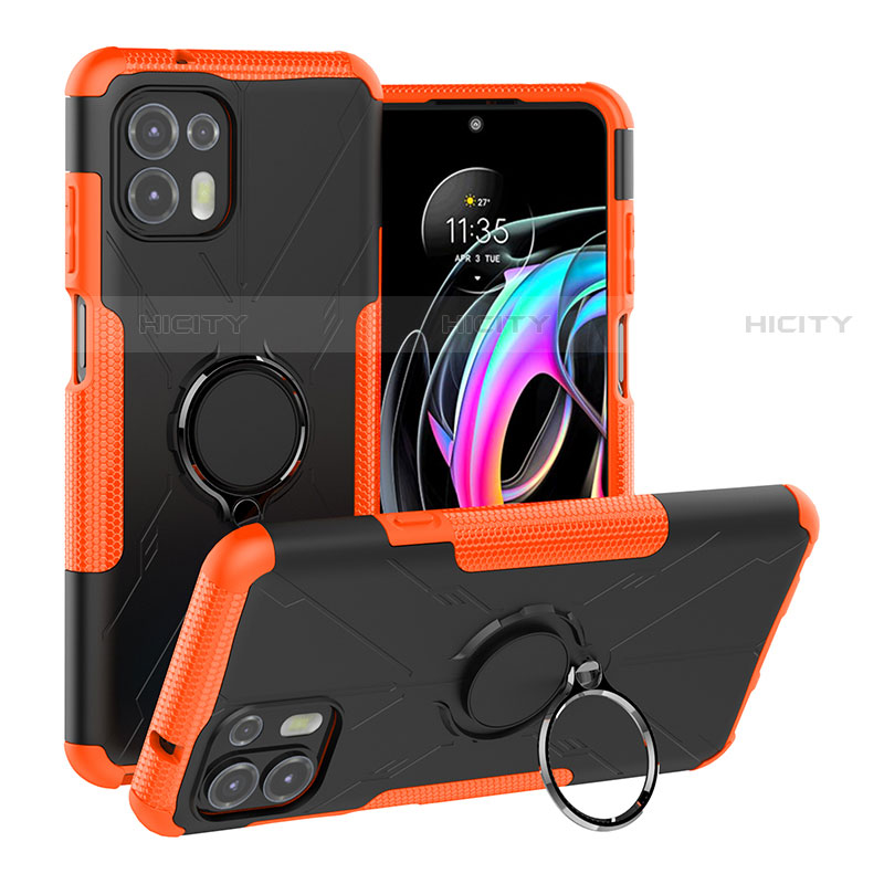 Silikon Hülle Handyhülle und Kunststoff Schutzhülle Hartschalen Tasche mit Magnetisch Fingerring Ständer S02 für Motorola Moto Edge 20 Lite 5G Orange Plus