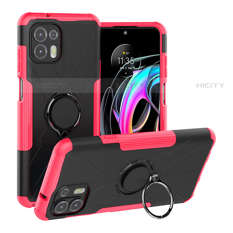 Silikon Hülle Handyhülle und Kunststoff Schutzhülle Hartschalen Tasche mit Magnetisch Fingerring Ständer S02 für Motorola Moto Edge 20 Lite 5G Pink