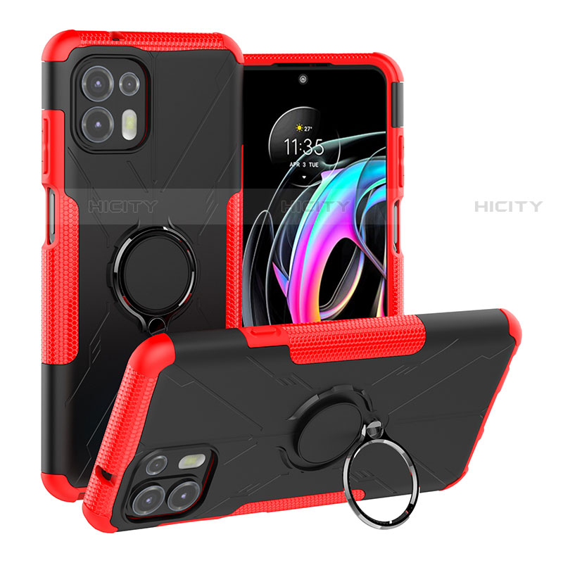 Silikon Hülle Handyhülle und Kunststoff Schutzhülle Hartschalen Tasche mit Magnetisch Fingerring Ständer S02 für Motorola Moto Edge 20 Lite 5G Rot Plus