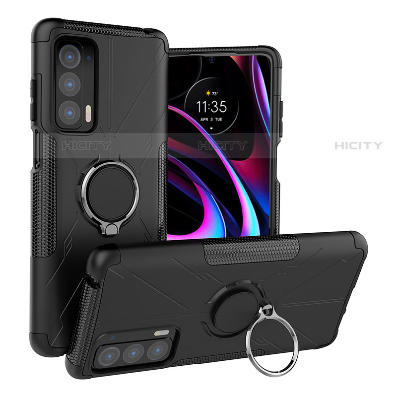 Silikon Hülle Handyhülle und Kunststoff Schutzhülle Hartschalen Tasche mit Magnetisch Fingerring Ständer S02 für Motorola Moto Edge (2021) 5G groß