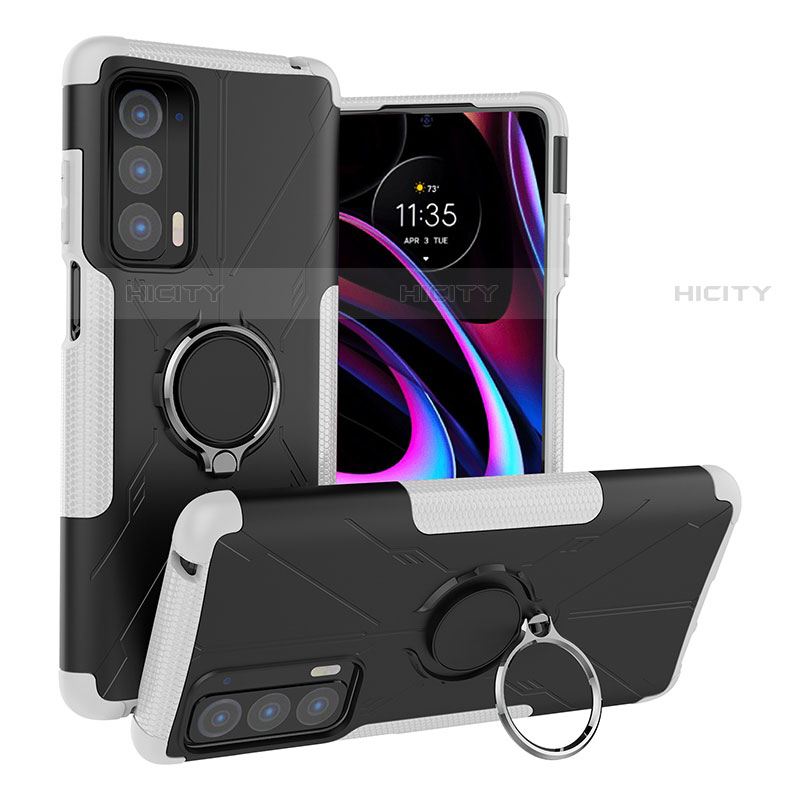 Silikon Hülle Handyhülle und Kunststoff Schutzhülle Hartschalen Tasche mit Magnetisch Fingerring Ständer S02 für Motorola Moto Edge (2021) 5G groß