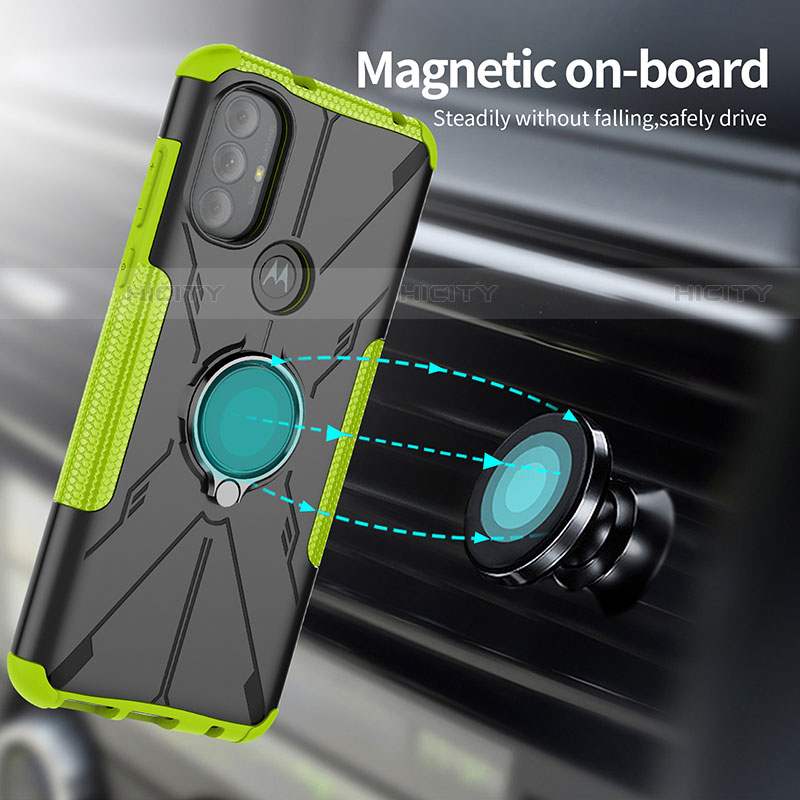 Silikon Hülle Handyhülle und Kunststoff Schutzhülle Hartschalen Tasche mit Magnetisch Fingerring Ständer S02 für Motorola Moto G Power (2022)