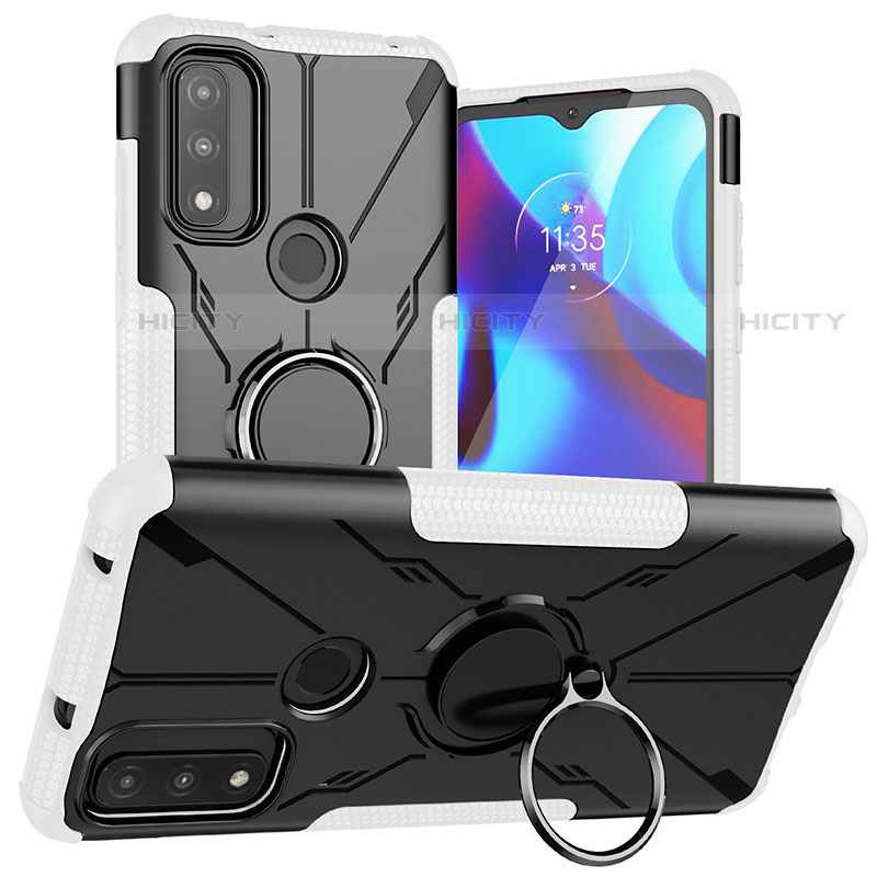 Silikon Hülle Handyhülle und Kunststoff Schutzhülle Hartschalen Tasche mit Magnetisch Fingerring Ständer S02 für Motorola Moto G Pure groß