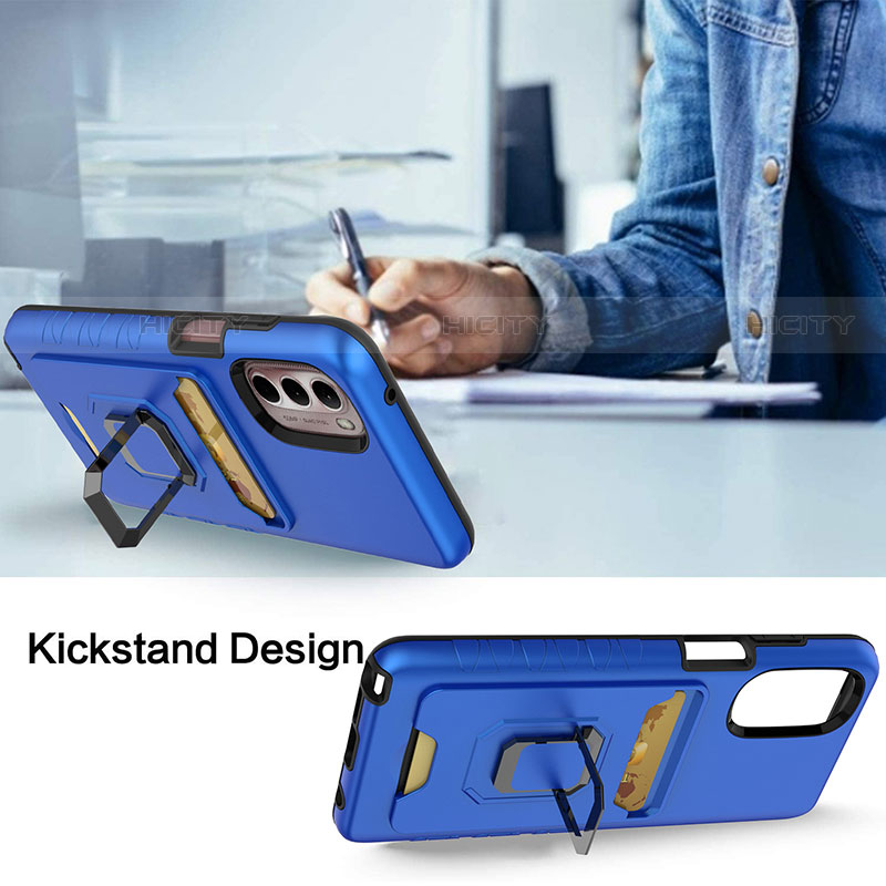 Silikon Hülle Handyhülle und Kunststoff Schutzhülle Hartschalen Tasche mit Magnetisch Fingerring Ständer S02 für Motorola Moto G Stylus (2022) 5G groß