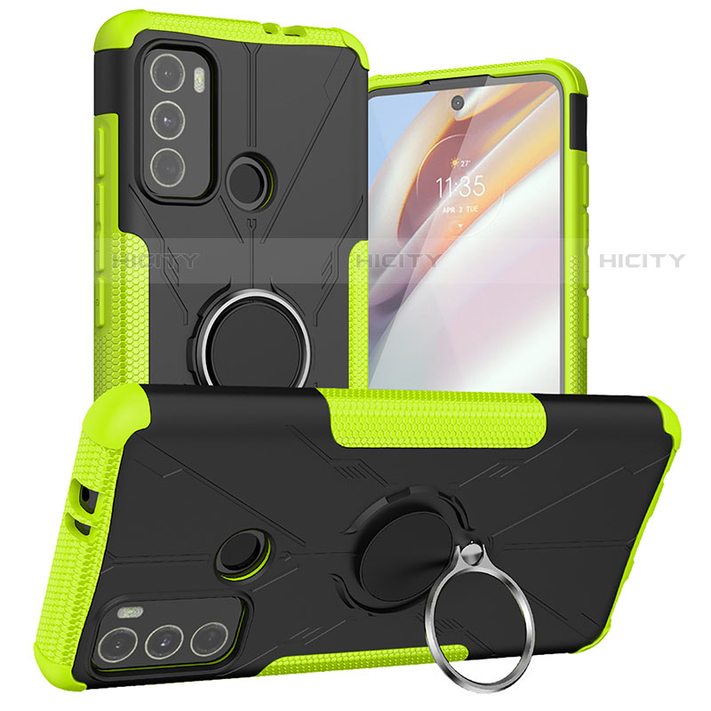 Silikon Hülle Handyhülle und Kunststoff Schutzhülle Hartschalen Tasche mit Magnetisch Fingerring Ständer S02 für Motorola Moto G40 Fusion Grün Plus