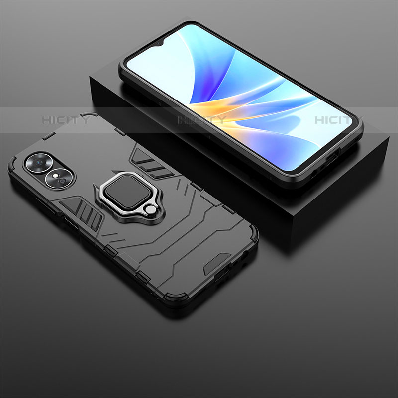 Silikon Hülle Handyhülle und Kunststoff Schutzhülle Hartschalen Tasche mit Magnetisch Fingerring Ständer S02 für Oppo A17