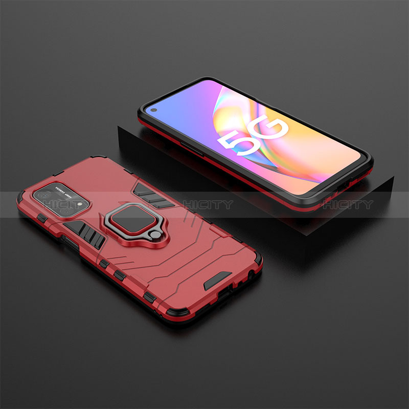 Silikon Hülle Handyhülle und Kunststoff Schutzhülle Hartschalen Tasche mit Magnetisch Fingerring Ständer S02 für Oppo A54 5G Rot Plus