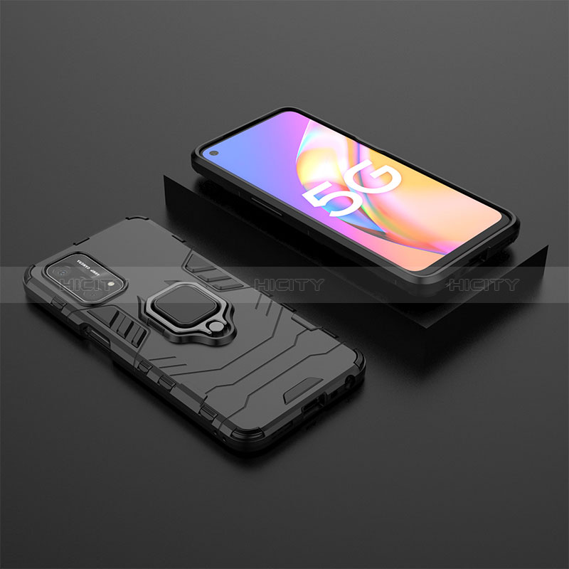 Silikon Hülle Handyhülle und Kunststoff Schutzhülle Hartschalen Tasche mit Magnetisch Fingerring Ständer S02 für Oppo A74 5G