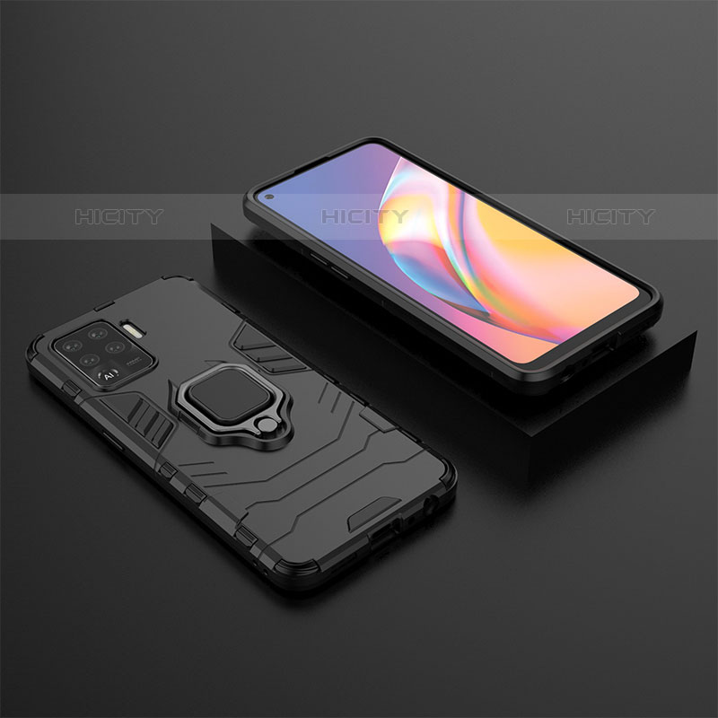 Silikon Hülle Handyhülle und Kunststoff Schutzhülle Hartschalen Tasche mit Magnetisch Fingerring Ständer S02 für Oppo A94 4G