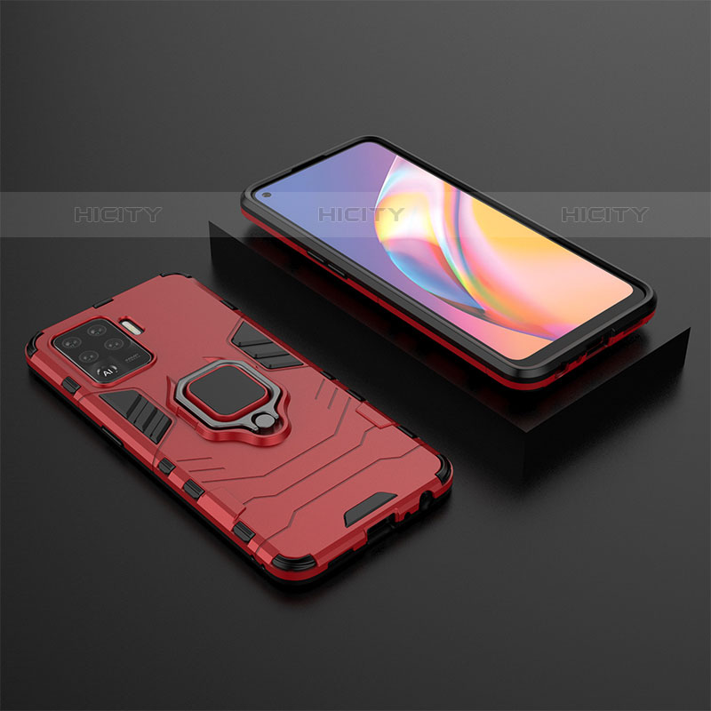 Silikon Hülle Handyhülle und Kunststoff Schutzhülle Hartschalen Tasche mit Magnetisch Fingerring Ständer S02 für Oppo A94 4G Rot