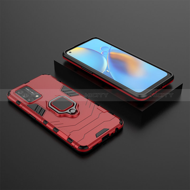 Silikon Hülle Handyhülle und Kunststoff Schutzhülle Hartschalen Tasche mit Magnetisch Fingerring Ständer S02 für Oppo A95 4G Rot Plus