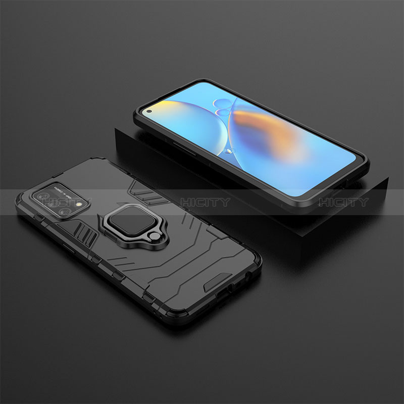 Silikon Hülle Handyhülle und Kunststoff Schutzhülle Hartschalen Tasche mit Magnetisch Fingerring Ständer S02 für Oppo A95 4G Schwarz Plus