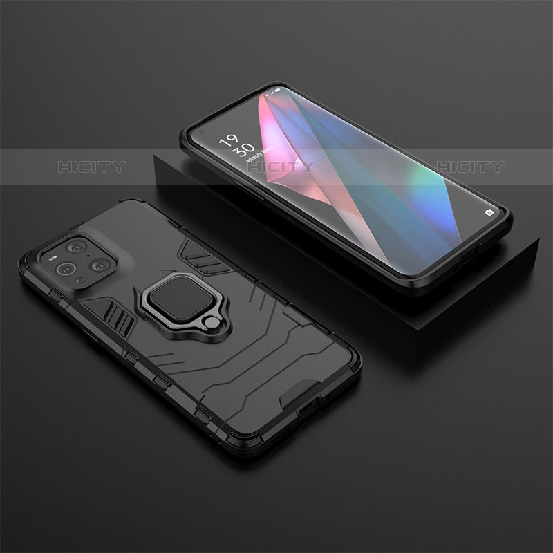 Silikon Hülle Handyhülle und Kunststoff Schutzhülle Hartschalen Tasche mit Magnetisch Fingerring Ständer S02 für Oppo Find X3 Pro 5G