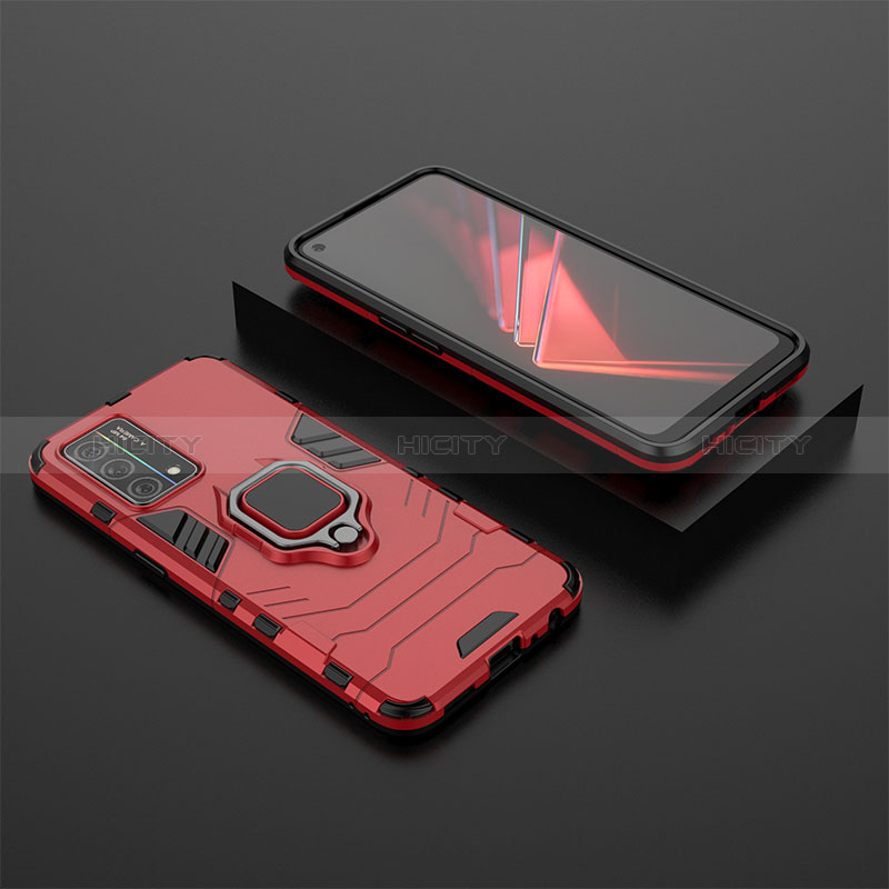 Silikon Hülle Handyhülle und Kunststoff Schutzhülle Hartschalen Tasche mit Magnetisch Fingerring Ständer S02 für Oppo K9 5G Rot