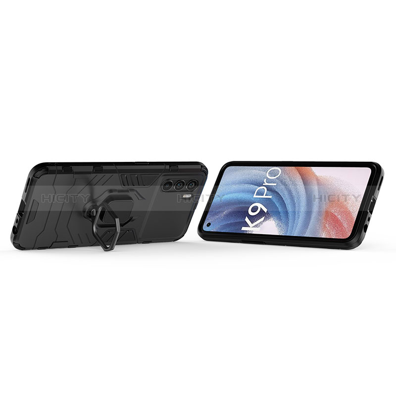 Silikon Hülle Handyhülle und Kunststoff Schutzhülle Hartschalen Tasche mit Magnetisch Fingerring Ständer S02 für Oppo K9 Pro 5G