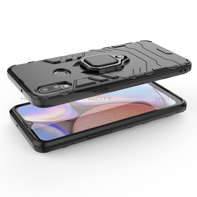 Silikon Hülle Handyhülle und Kunststoff Schutzhülle Hartschalen Tasche mit Magnetisch Fingerring Ständer S02 für Samsung Galaxy A10s groß