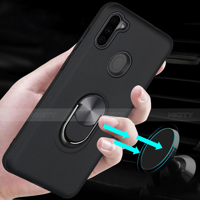 Silikon Hülle Handyhülle und Kunststoff Schutzhülle Hartschalen Tasche mit Magnetisch Fingerring Ständer S02 für Samsung Galaxy A11