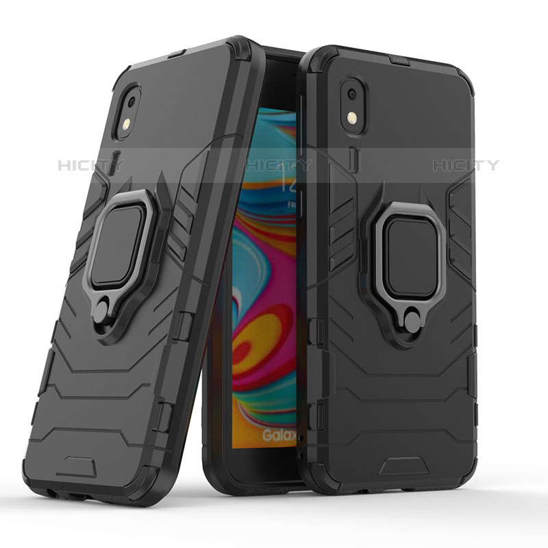 Silikon Hülle Handyhülle und Kunststoff Schutzhülle Hartschalen Tasche mit Magnetisch Fingerring Ständer S02 für Samsung Galaxy A2 Core A260F A260G