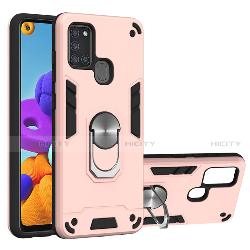 Silikon Hülle Handyhülle und Kunststoff Schutzhülle Hartschalen Tasche mit Magnetisch Fingerring Ständer S02 für Samsung Galaxy A21s