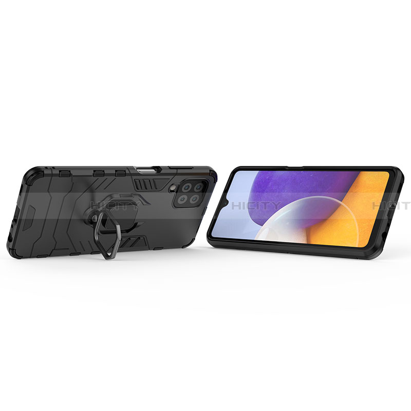 Silikon Hülle Handyhülle und Kunststoff Schutzhülle Hartschalen Tasche mit Magnetisch Fingerring Ständer S02 für Samsung Galaxy A22 4G groß