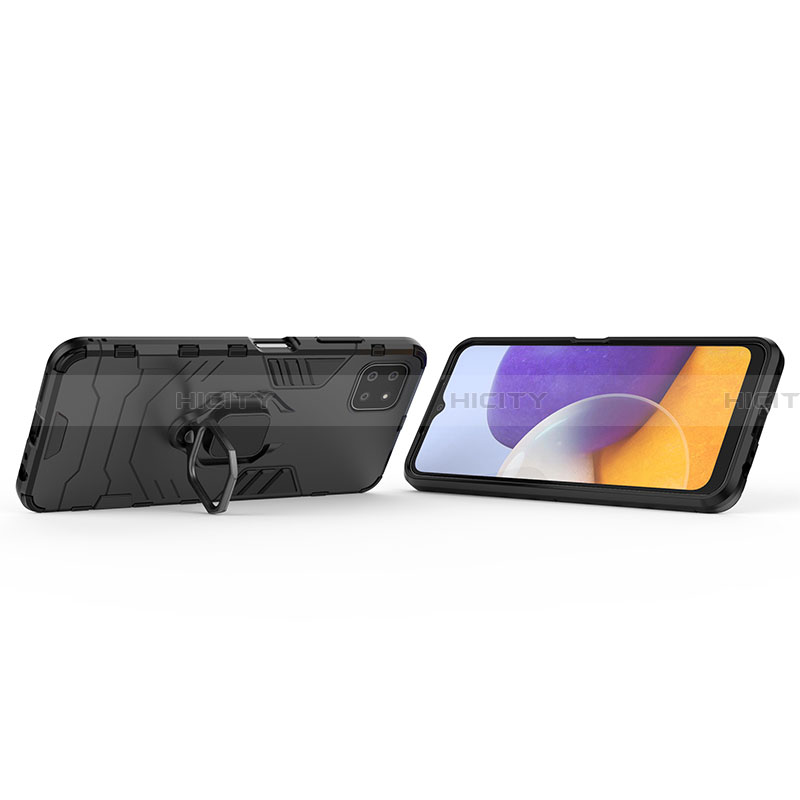 Silikon Hülle Handyhülle und Kunststoff Schutzhülle Hartschalen Tasche mit Magnetisch Fingerring Ständer S02 für Samsung Galaxy A22 5G groß