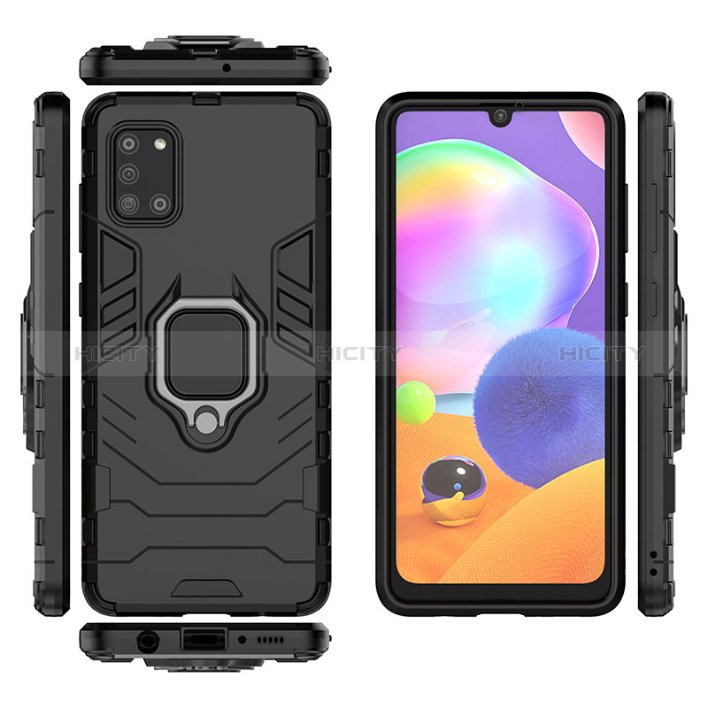 Silikon Hülle Handyhülle und Kunststoff Schutzhülle Hartschalen Tasche mit Magnetisch Fingerring Ständer S02 für Samsung Galaxy A31