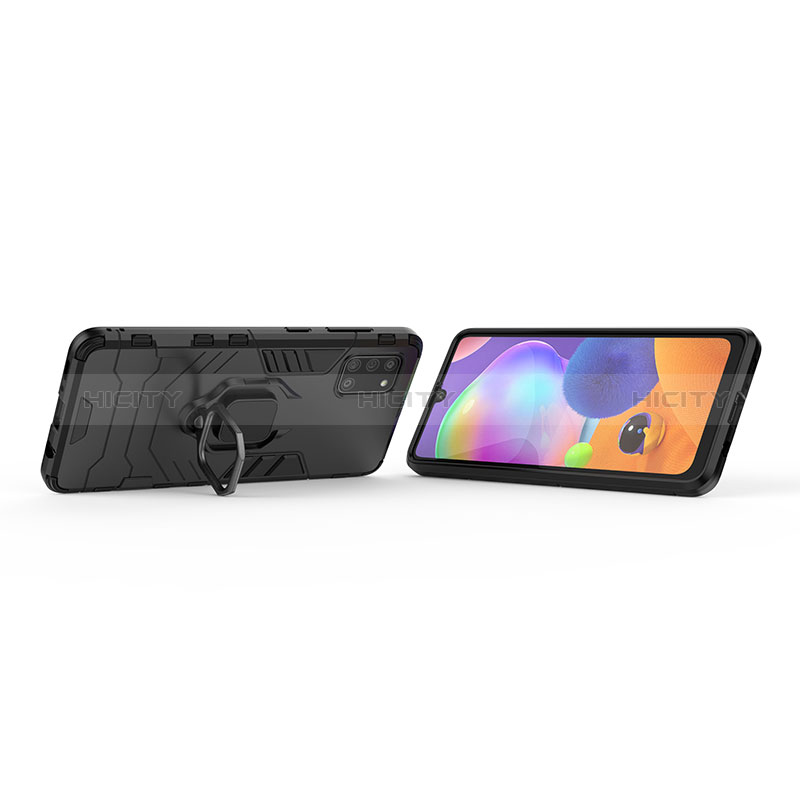 Silikon Hülle Handyhülle und Kunststoff Schutzhülle Hartschalen Tasche mit Magnetisch Fingerring Ständer S02 für Samsung Galaxy A31