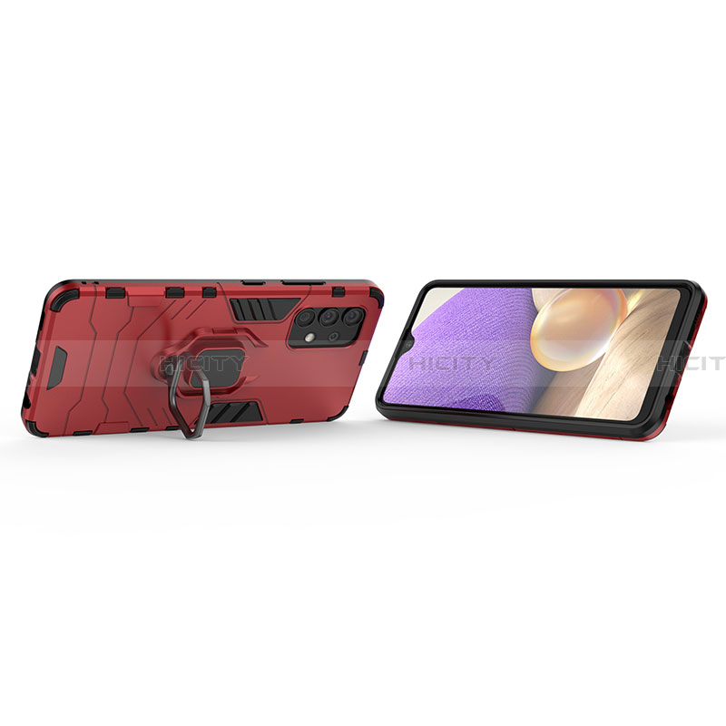 Silikon Hülle Handyhülle und Kunststoff Schutzhülle Hartschalen Tasche mit Magnetisch Fingerring Ständer S02 für Samsung Galaxy A32 4G