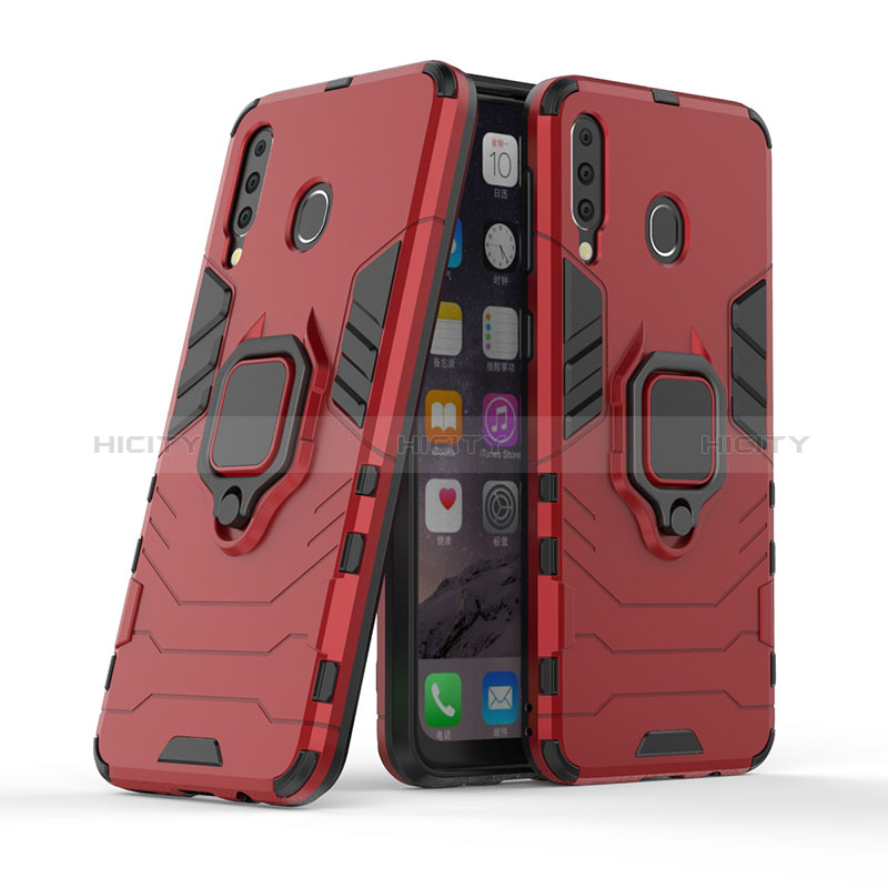 Silikon Hülle Handyhülle und Kunststoff Schutzhülle Hartschalen Tasche mit Magnetisch Fingerring Ständer S02 für Samsung Galaxy A40s Rot