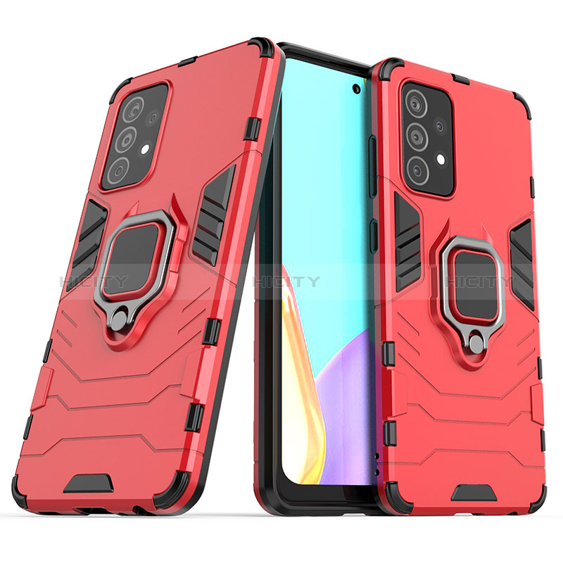 Silikon Hülle Handyhülle und Kunststoff Schutzhülle Hartschalen Tasche mit Magnetisch Fingerring Ständer S02 für Samsung Galaxy A52s 5G Rot