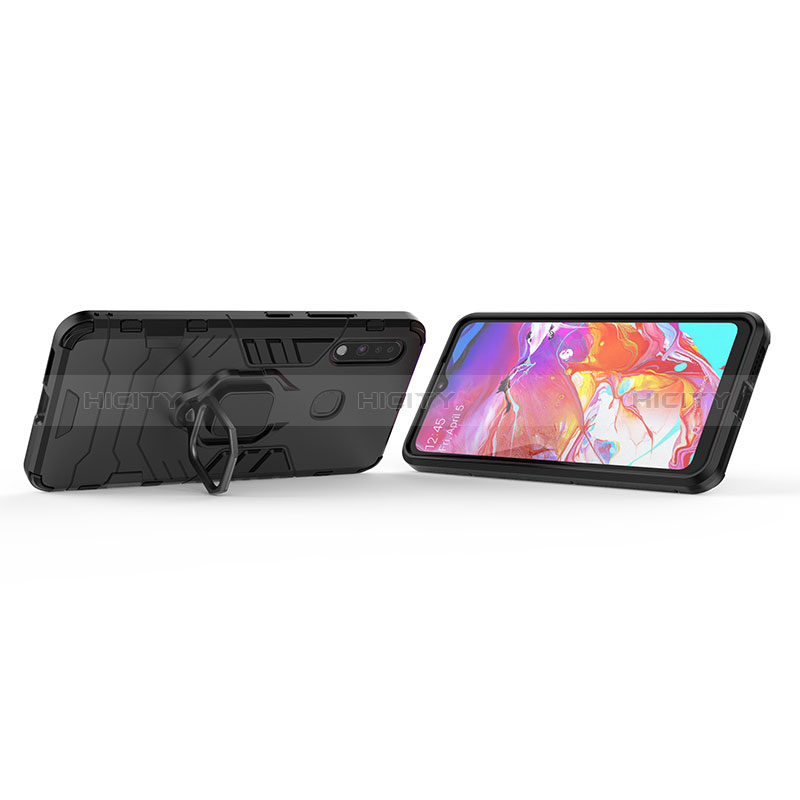 Silikon Hülle Handyhülle und Kunststoff Schutzhülle Hartschalen Tasche mit Magnetisch Fingerring Ständer S02 für Samsung Galaxy A70E groß