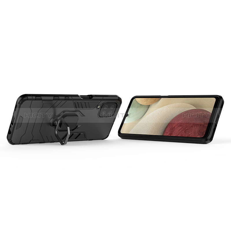 Silikon Hülle Handyhülle und Kunststoff Schutzhülle Hartschalen Tasche mit Magnetisch Fingerring Ständer S02 für Samsung Galaxy F12