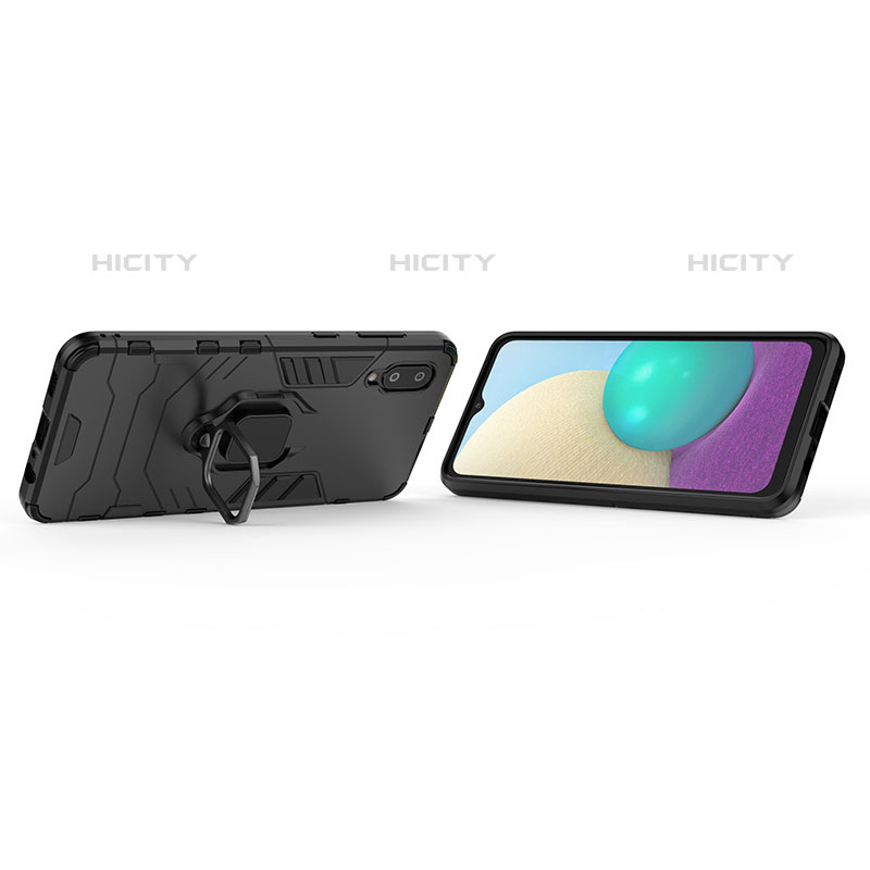 Silikon Hülle Handyhülle und Kunststoff Schutzhülle Hartschalen Tasche mit Magnetisch Fingerring Ständer S02 für Samsung Galaxy M02