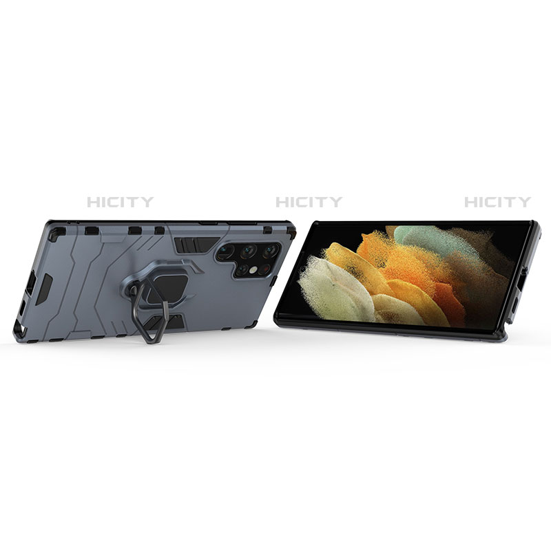 Silikon Hülle Handyhülle und Kunststoff Schutzhülle Hartschalen Tasche mit Magnetisch Fingerring Ständer S02 für Samsung Galaxy S23 Ultra 5G