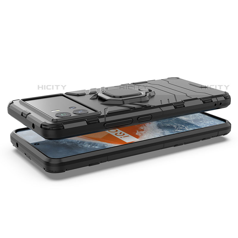 Silikon Hülle Handyhülle und Kunststoff Schutzhülle Hartschalen Tasche mit Magnetisch Fingerring Ständer S02 für Vivo iQOO 9 Pro 5G groß