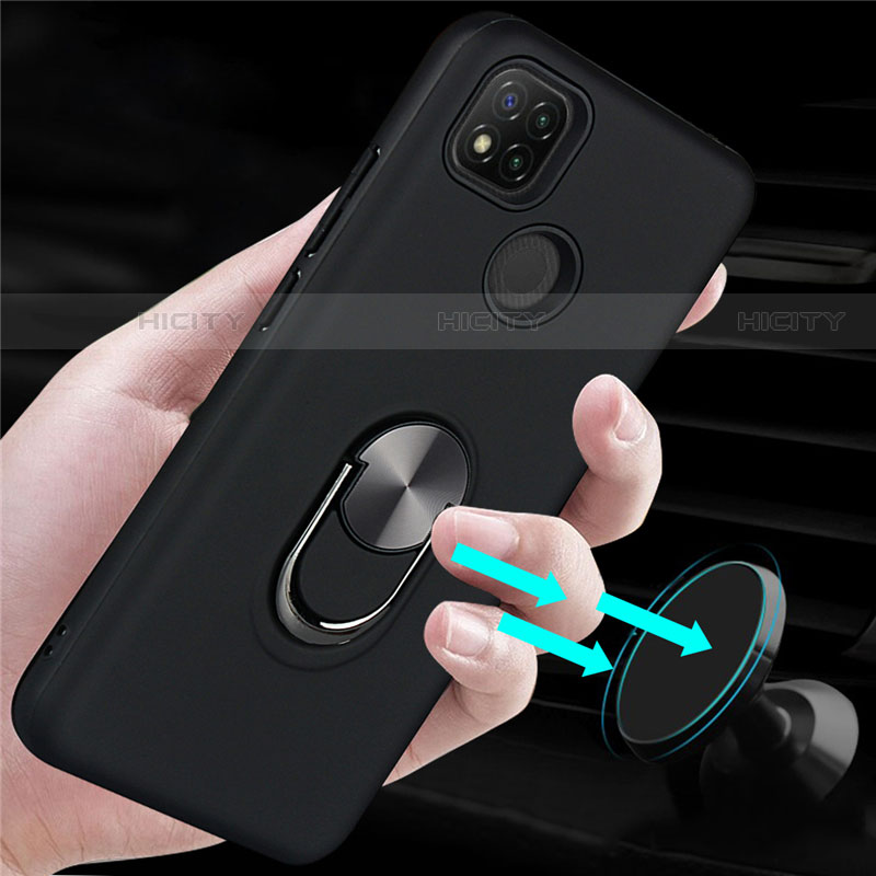 Silikon Hülle Handyhülle und Kunststoff Schutzhülle Hartschalen Tasche mit Magnetisch Fingerring Ständer S02 für Xiaomi Redmi 9 India groß